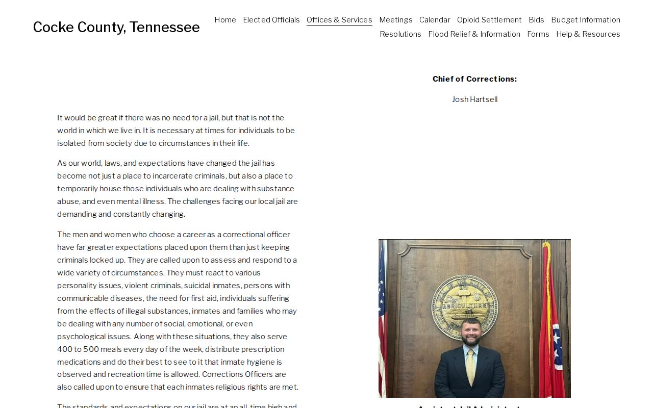 Cocke County Jail official page and booking-record roster context