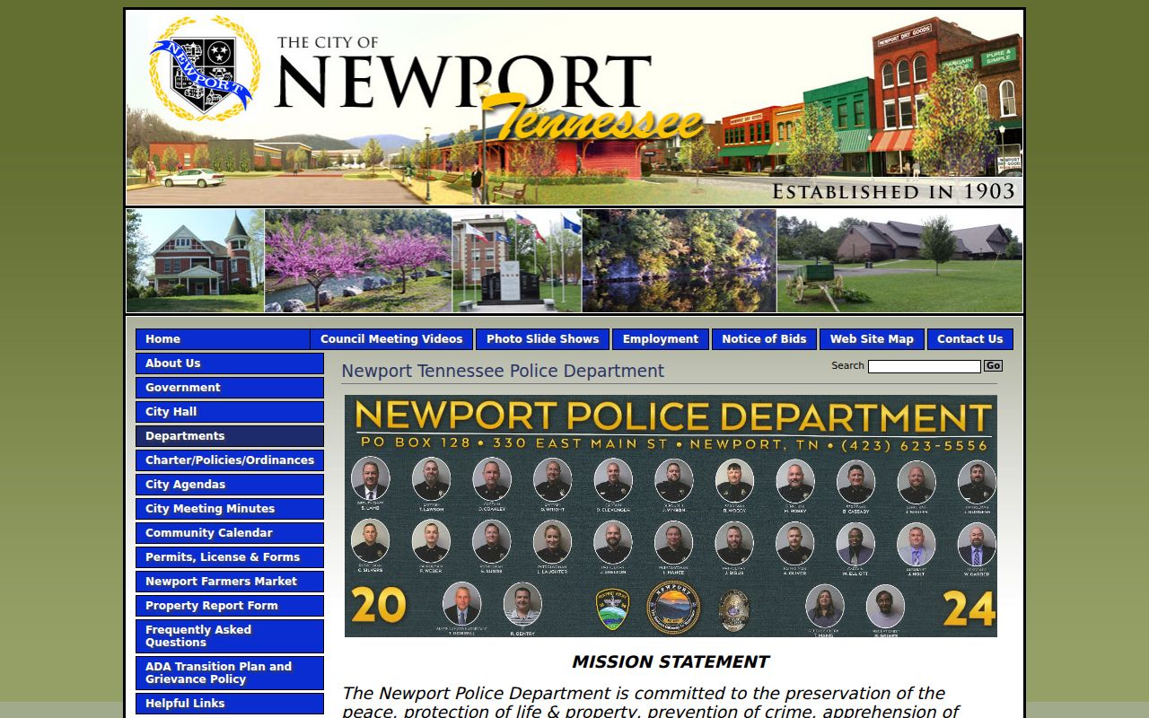 Newport Police Department official page for Cocke County arrest-record routing